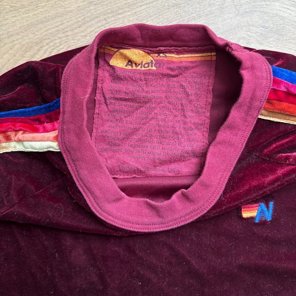 Aviator Nation Burgundy Velvet Rainbow Stripe Tracksuit Set Made in USA - Picture 4 of 6